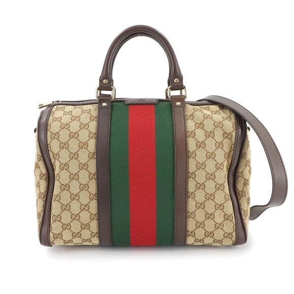 GUCCI GG Canvas Mini Boston Shoulder Bag Leather Brown 247205 90289274 - Picture 1 of 11